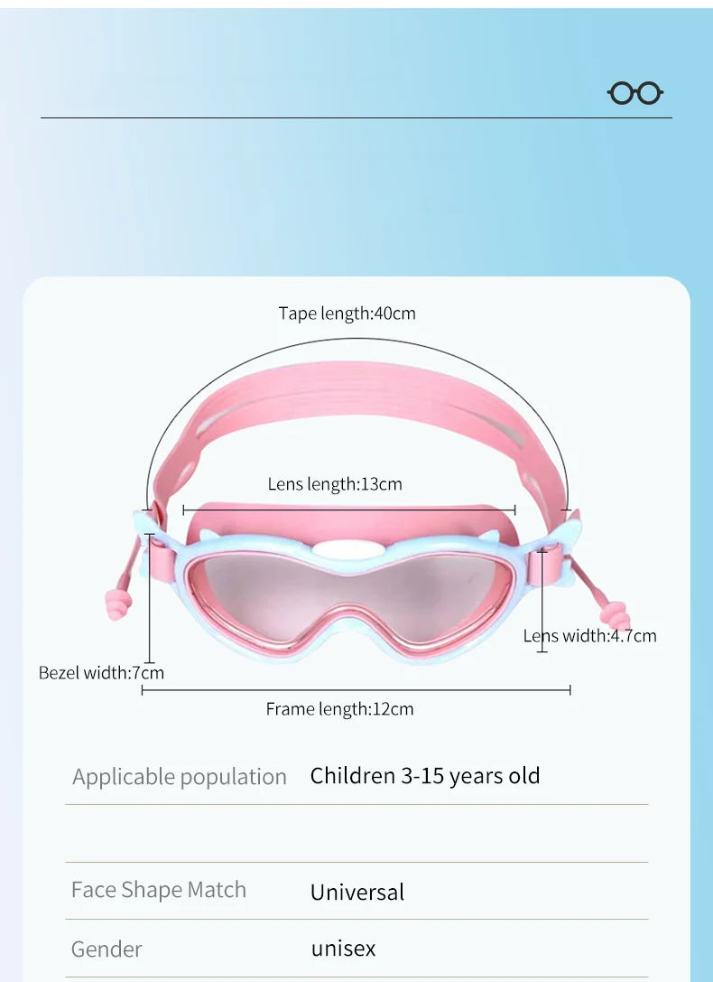 JSJM Kids Swimming Goggles Set for Boys & Girls 3-15 Years Big Frame HD View Anti-Fog Silicone Swim Goggles with PU Swimming Cap