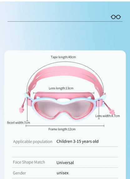 JSJM Kids Swimming Goggles Set for Boys & Girls 3-15 Years Big Frame HD View Anti-Fog Silicone Swim Goggles with PU Swimming Cap