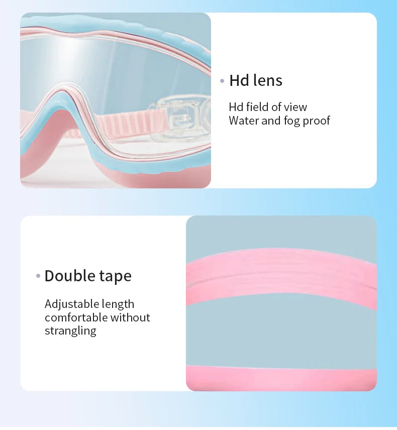 JSJM Kids Swimming Goggles Set for Boys & Girls 3-15 Years Big Frame HD View Anti-Fog Silicone Swim Goggles with PU Swimming Cap