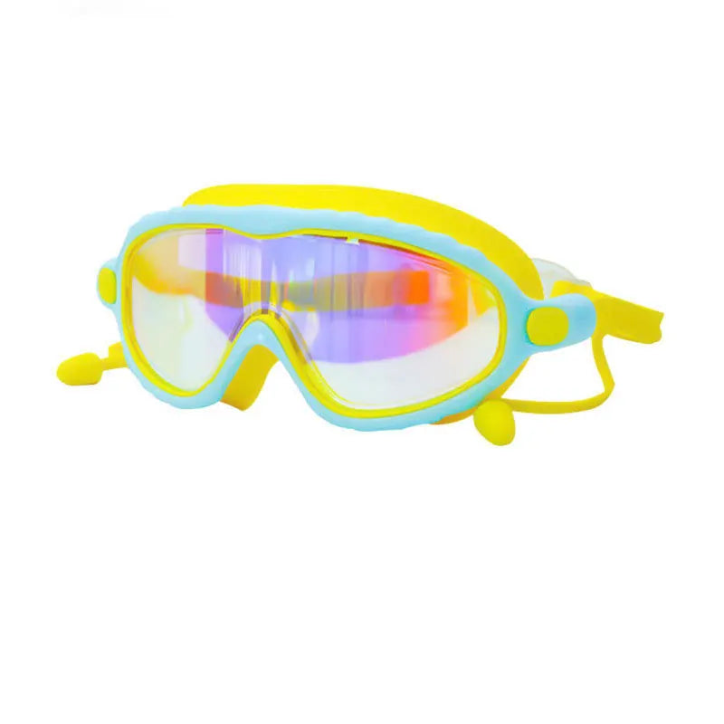 JSJM Kids Swimming Goggles Set for Boys & Girls 3-15 Years Big Frame HD View Anti-Fog Silicone Swim Goggles with PU Swimming Cap